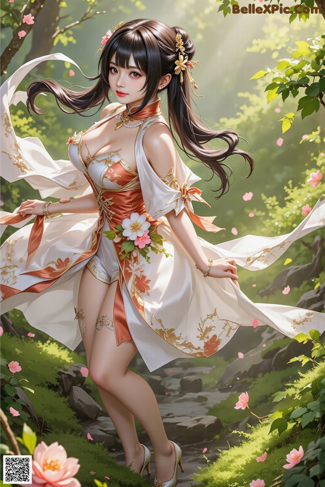 Hentai - The Frozen Elegance That Melts Starlight Set.2 20250106 Part 13 No.c350ed A woman in a white and orange dress standing in a forest.