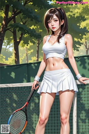 A woman is playing tennis on a tennis court.