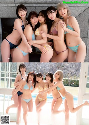 A group of young women in bikinis posing for a magazine cover.