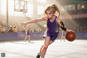 A woman in a black and yellow uniform dribbling a basketball.