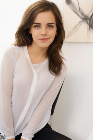 A woman in a white tank top posing for a picture.