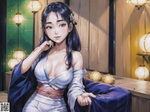 A woman in a purple kimono is talking on a cell phone.