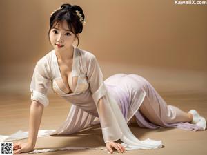 A woman in a white robe posing for the camera.