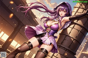 A woman with purple hair and blue eyes is posing for a picture.